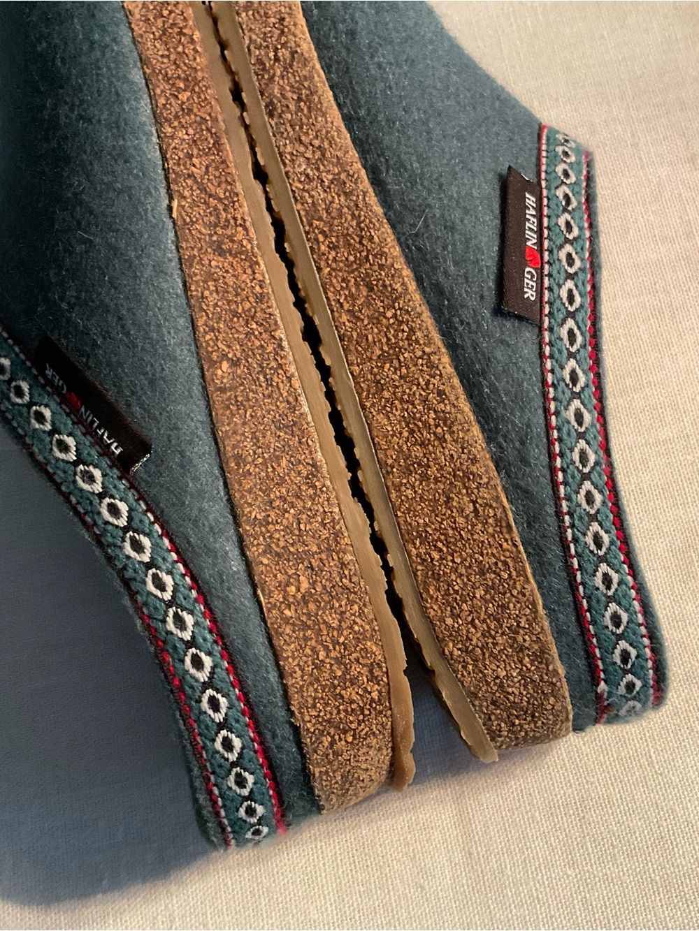 Haflinger GZ classic green w/ decorative trim wool slip on clogs Sz.38/7-7.5 - Picture 5 of 9